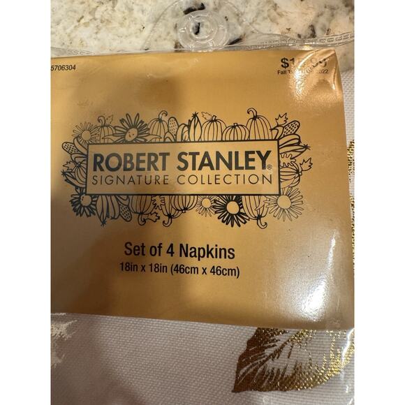 Robert Stanley Signature Collection Set Of 8 Fall Napkins Shimmering Metallic - Picture 3 of 5